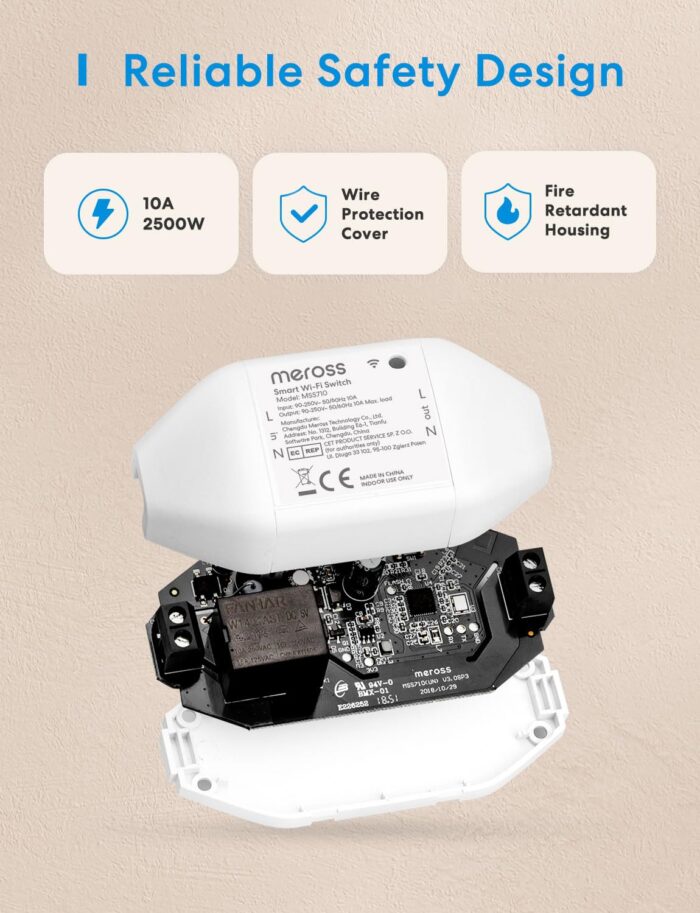 Meross WiFi Smart Switch Works with Apple HomeKit, DIY Smart Switch Module Remote and Voice Control Compatible with Alexa, Google Home, SmartThings, DIY Smart Switch for Electrical Appliances 2 Pack - Image 5
