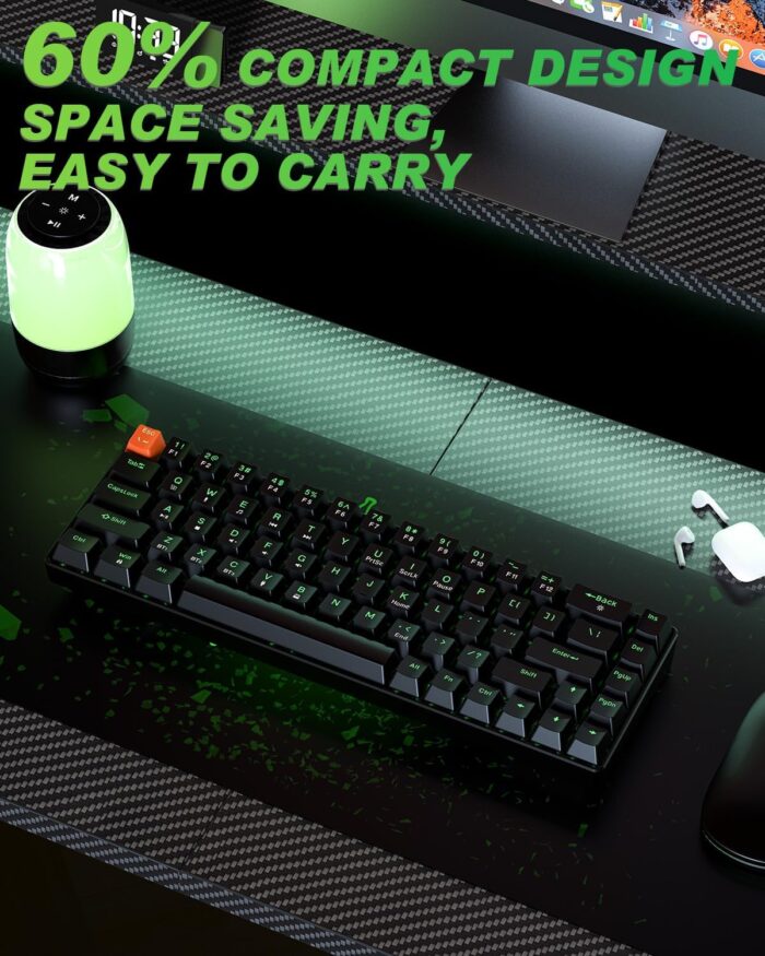 SOHOMACH Wireless Mechanical Keyboard, 60% Hot Swappable Bluetooth Keyboard with RGB Lighting, 68 Keys, 2.4GHz/USB-C/BT5.0, for PC Mac Laptop Windows Gamer, Black - Image 4