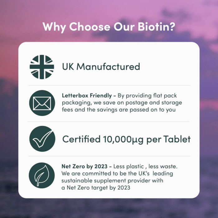 Biotin Hair Growth Supplement - 1 Year Supply High Strength Biotin 10,000mcg Per Tablet, Hair Skin and Nails Vitamins for Women & Men, 365 Vegan Biotin Tablets - Easy to Swallow UK Made Hair Vitamins - Image 3