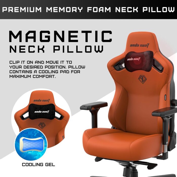 Anda Seat Kaiser-3 Large -Premium Ergonomic Gaming/Office Chair with Magnetic Memory Foam Neck Pillow Support-PVC leather Orange -AD12YDC-L-01-O-PVC - Image 3