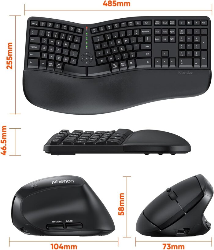MEETION Ergonomic Wireless Keyboard and Mouse, Ergo Keyboard with Vertical Mouse, Split Arch Keyboard with Cushioned Wrist Palm Rest, Natural Typing Rechargeable Full Size, Windows/Mac/Computer/Laptop - Image 5