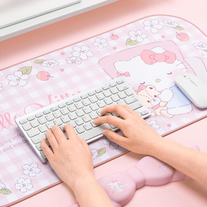 Kuitmor Kawaii Anime Mouse Pad Wrist Rest Support Set - Non-Slip Desk Mat and Memory Foam Bowknot Wrist Rest for Keyboard and Mouse,Perfect for Gaming or Home Office Work - Flower Dream (Pink) - Image 6