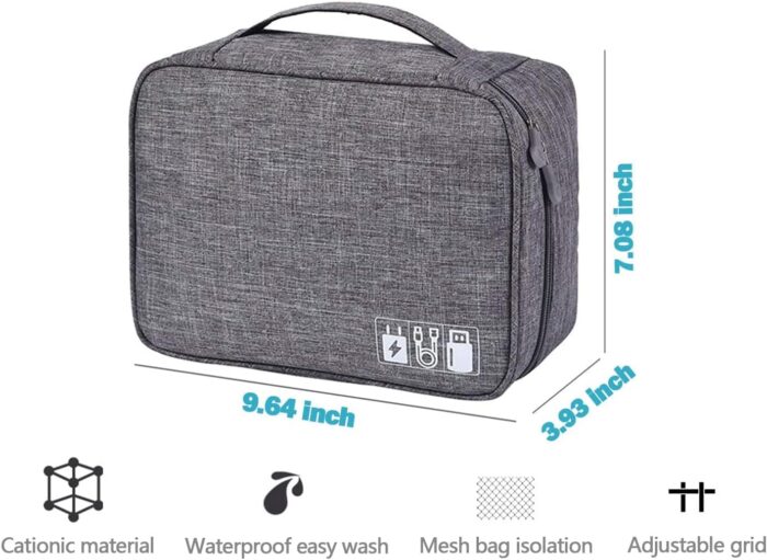 Cable Organizer Bag,Waterproof Travel Electronic Storage with Adjustable Divider Shockproof Portable,for SD Card Case,USB Flash Drive,Charging Cords,USB Charger,Mini Tablet - Image 4