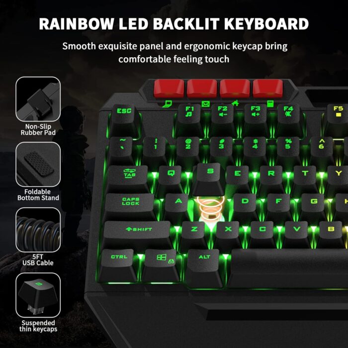 AULA Gaming Keyboard Mouse Headset and Mousepad Combo, RGB LED Backlit Gaming Keyboard Bundle, USB Wired Keyboards Combo for PC Gamer, Xbox, PS4 Users - Image 3