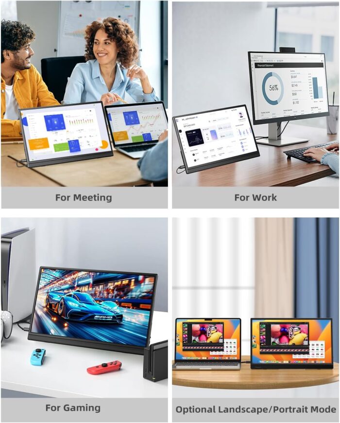 Newsoul 15.6-Inch Portable Monitor, FHD 1080P, Ultra-Slim and Lightweight, Self-Standing Design, VESA-Compatible, IPS Screen, USB-C/Mini HDMI Ports, Perfect for Gaming and Office Use - Image 7