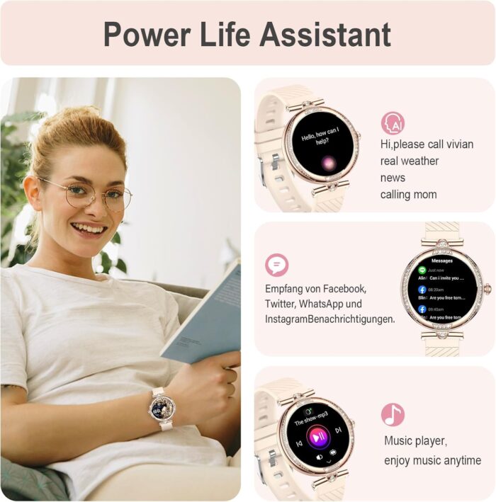 Efolen Smart Watch for Women(Make/Answer Call), 1.19" AMOLED Screen Fitness Tracker 110+ Sports Modes IP68 Waterproof Step Counter/BP/Heart Rate/Sleep Monitor SmartWatches for Android iOS -Rose Gold - Image 5