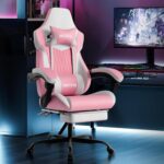 Gaming Chair, Ergonomic Gaming Chair with Footrest and Lumbar Support, Computer Chairs, Height Adjustable Computer Racing Gamer Chairs for Gaming or Office, Pink White - Image 2