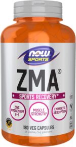 NOW Sports Nutrition, ZMA (Zinc, Magnesium and Vitamin B-6), Enhanced Absorption, Sports Recovery*, 180 Veg Capsules