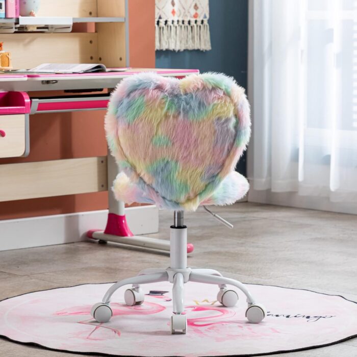 DM Furniture Cute Fuzzy Kids Chair Comfy Study Desk Chair Furry Studing Computer Task Chair Faux Fur Swivel Vanity Chair for Girls Bedroom, Multi-Color - Image 7