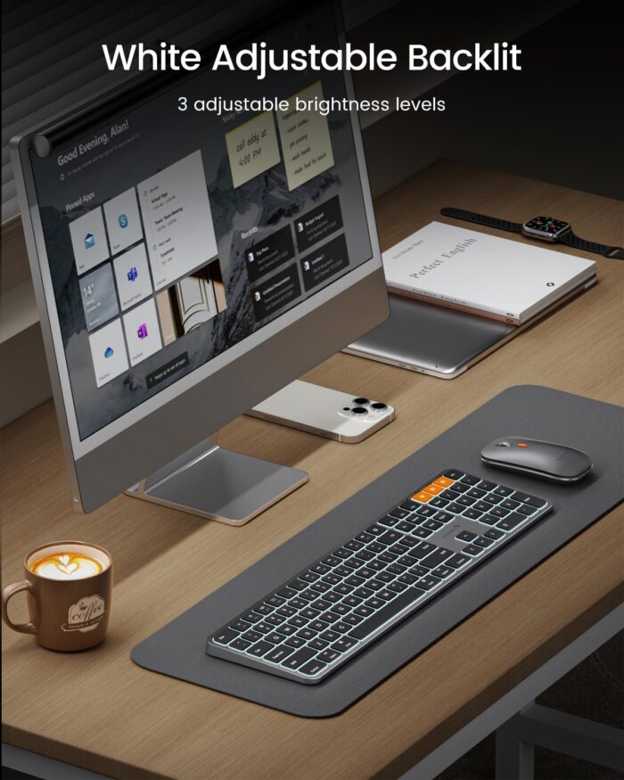 ProtoArc Backlit Bluetooth Keyboard and Mouse for Mac, KM100-A Full Size Wireless Keyboard Mouse for Mac, Multi-Device Rechargeable for MacBook Pro/Air, iPhone, iPad, Space Gray - Image 3