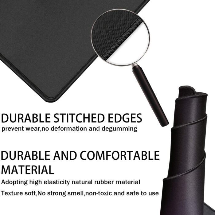 TEDNETGO Large Mouse Pad, Gaming Mouse Pad, Long Mouse Pads, Waterproof Extra Large Big Mouse Pad with Stitched Edge, XXL Non-Slip Black Computer Mousepad Desk Mat for Gamer, Office & Home, Black - Image 2