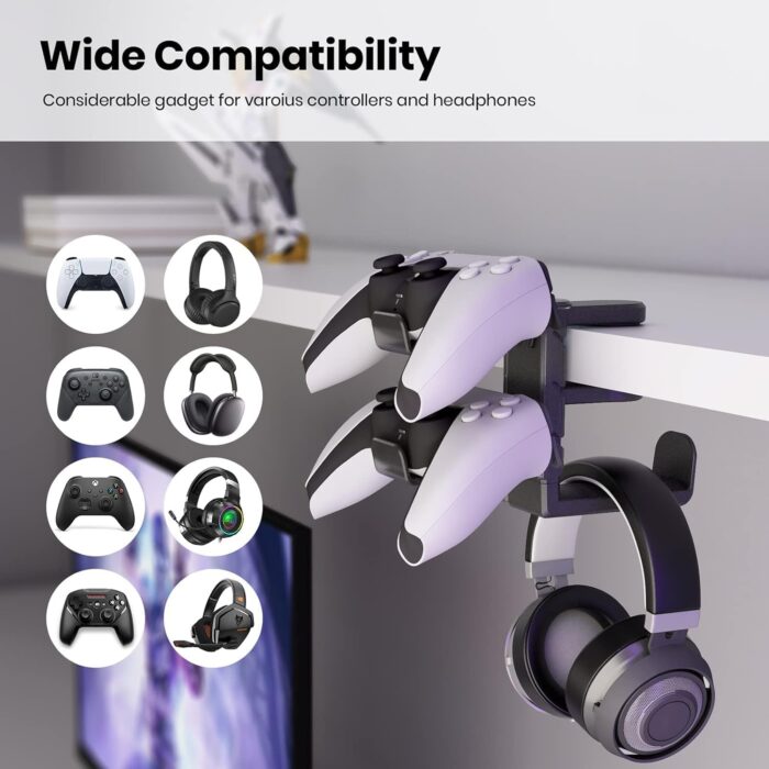 PAIFIEVD 3-in-1 Headphone Stand Holder,Headset Holder with Adjustable Clamp& Rotating Arm,Universal PC Gaming Accessory Headset Stand - Image 3