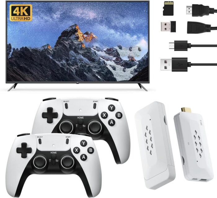 2024 Newest Retro Game Stick – 20,000+ Classic Video Games, 64GB Plug & Play Console with 52 Emulators, Dual 2.4GHz Wireless Controllers, 4K HDMI Output for TV