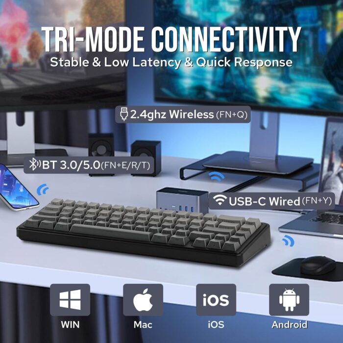 EPOMAKER x Aula F65 65% Wireless Mechanical Keyboard, Hot Swappable Gasket Custom Gaming Keyboard with Five-Layer Padding, RGB Backlit, Bluetooth/2.4GHz/USB-C (Black, Graywood V3 Switch) - Image 3