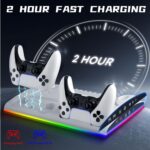 Garlo PS5 Stand with Cooling Station, Controller Charging Station for PlayStation 5 & Slim Console Disc/Digital Edition - Accessories: Cooling Fan, RGB LED, USB Hubs, Headset Holder, Game Slot - Image 4