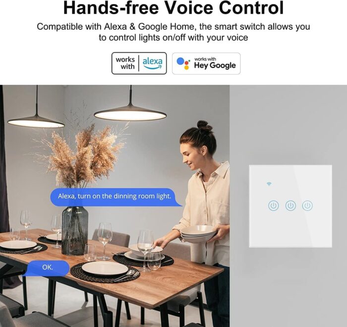 Yuhestdy WiFi Smart Wall Light Switch (White, 3Gang) - Image 3