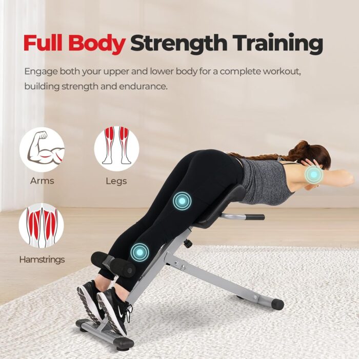 Sunny Health & Fitness Foldable Hyperextension Roman Chair W/Back Extension, Home Gym Sit Up Bench for Glute & Ab Workouts, Optional Adjustment Incline & Multi-Function Heavy-Duty Exercise Equipment - Image 3