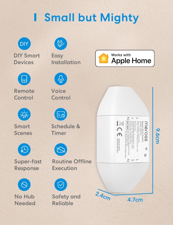 Meross WiFi Smart Switch Works with Apple HomeKit, DIY Smart Switch Module Remote and Voice Control Compatible with Alexa, Google Home, SmartThings, DIY Smart Switch for Electrical Appliances 2 Pack - Image 4
