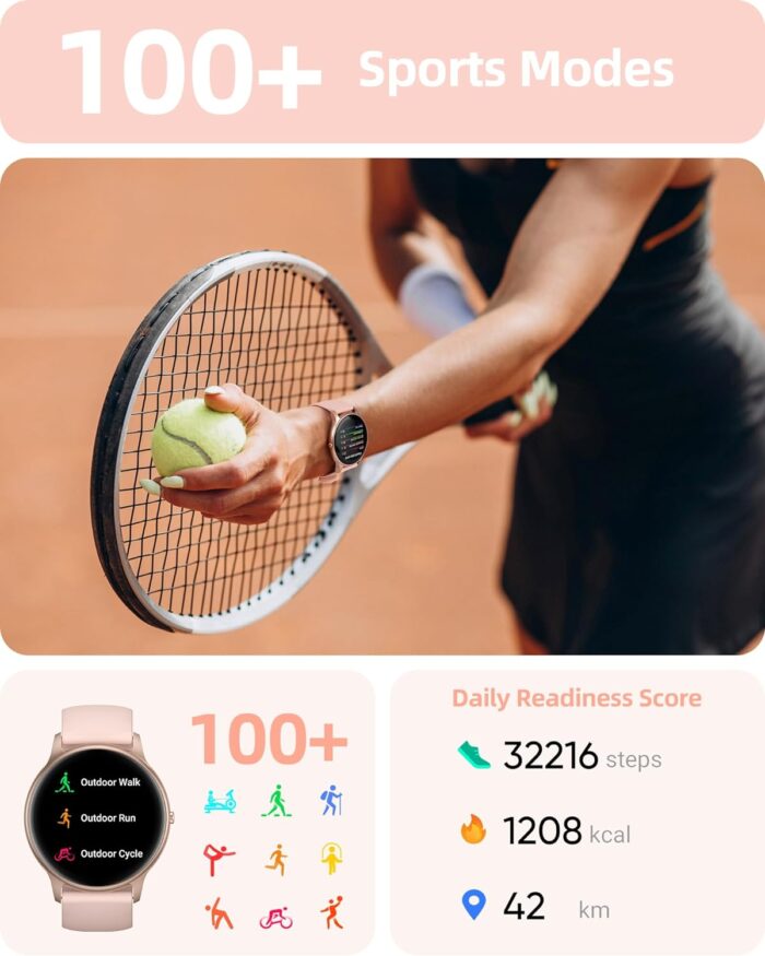 Parsonver Smart Watch for Women(Answer/Make Calls), HD Screen Fitness Tracker IP68 Waterproof, 100+ Sport Modes, Heart Rate/Sleep/SpO2/Steps Monitor, Round Smartwatch for Android & iPhone, Rose Gold - Image 4
