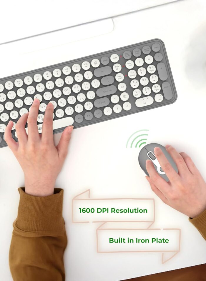 Green Lion GKM-300 Wireless Keyboard+Mouse, Multiple DPI Mouse, USB connectivity, 5M Keystrokes, 2.4G Mini USB, 10 M Range, Quiet Typing, Build in Plate - Gray - Image 4