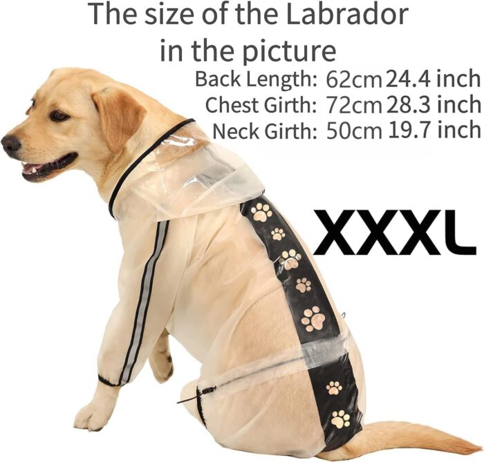 Olsa Dog Raincoat, Dog Hooded Slicker Poncho, 4 Legs Dog Rain Jacket with Reflective Stripe, Transparent Water Proof Resistant Dog Rain Snow Clothes for Small Medium Large Dogs - Image 5