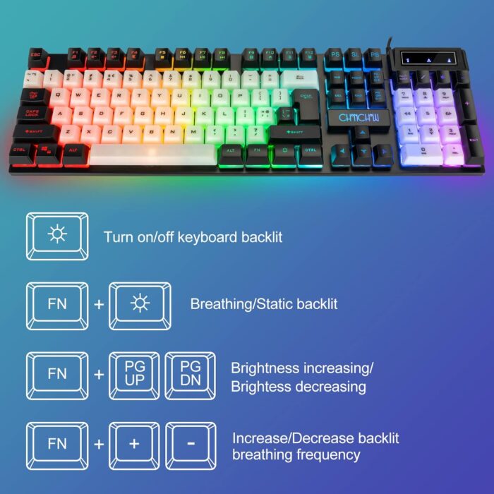 CHONCHOW USB Wired Keyboad and Mouse Combo Full Size Rainbow LED Light Up Backlit Gamer Keyboard and Mouse Set, Mouse and Keyboard Combo for Computer Laptop Xbox PS4 PS5 Gaming and Work(1953,local) - Image 5