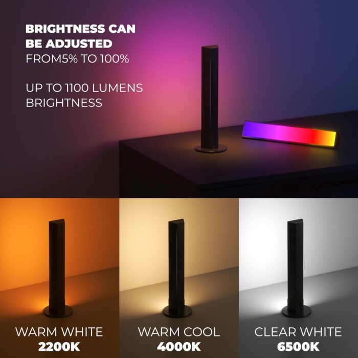 BESTY HOME Smart Flow Light Bars, Wifi Mobile App Works with Alexa and Google Assistant, TV Ambient Lighting, RGBICW Light Bars with Scene Modes and Music Modes for Gaming, Movies, PC, TV (Set of 2) - Image 6