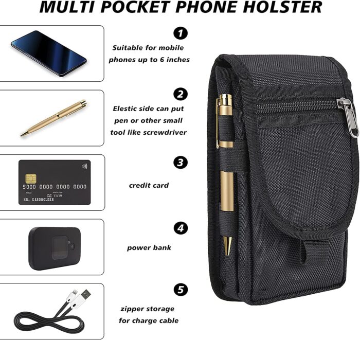 Phone Pouch,Cell Phone Holster, Multi-Purpose Phone Belt Pouch,Tactical Phone Case Tool Holder, Molle Cell Phone Pouch Carrying Case, Men’s Waist Pocket for Hiking, Camping, Belt Pouches for Men - Image 3