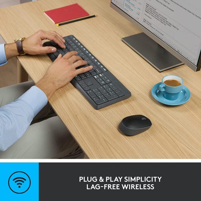 Logitech MK235 Wireless Keyboard and Mouse Combo for Windows, 2.4 GHz Wireless with Unifying USB-Receiver, Wireless Mouse, 15 FN Keys, 3-Year Battery Life, PC/Laptop, Arabic/English Layout - Black - Image 4