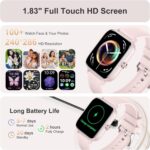 Smart Watch for Women(Answer/Make Call), 1.83" HD Touch Screen Fitness tracker with Heart Rate SpO2 Sleep Monitor,100+ Sport Modes, IP68 Waterproof Smartwatch compatible with iOS & Android, Pink - Image 3