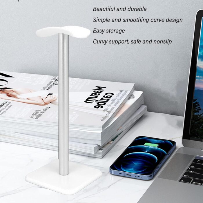 Headphone Stand, Non Slip Gaming Headset Holder, ABS TPU Aluminium Alloy Earbuds Mount for All Earphone Accessories. (White) - Image 5