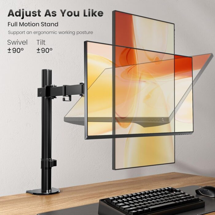 HEYMIX LIFE Single Monitor Arm -Single Monitor Stand With Extention Arm,Ergonomic Vesa Mount Arm For 13-32" Gaming Screen Up To 8Kgs,Vesa Mount Stand 75Mm/100Mm,C-Clamp & Grommet 2-Way Assembling - Image 4
