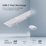 iClever GK08 Wireless Keyboard and Mouse Combo - Full-Size Ergonomic Keyboard with Number Pad, 2.4G USB, Quiet Click, 3-Level DPI, Rechargeable, Slim Design for Windows/Mac, Silver - Image 2