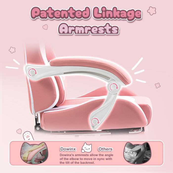 Dowinx Cute Gaming Chair with Cat Ears and Doll, Ergonomic Computer Chair for Girls with Footrest and Massage Lumbar Support, Comfortable Reclining Office Chair, 131.5 kg Load Capacity - Image 5