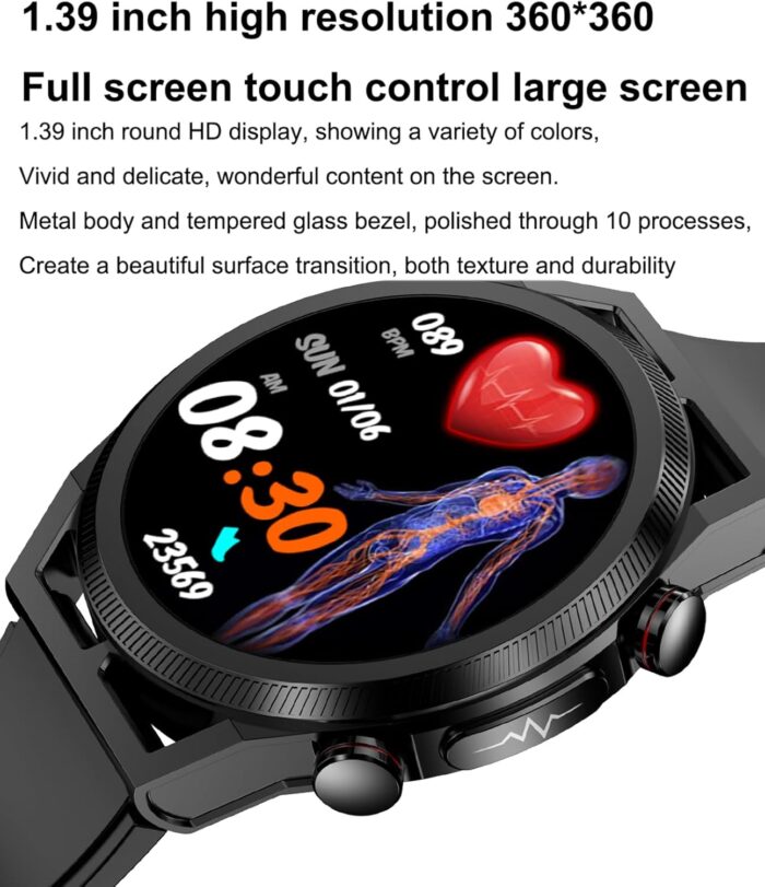 Blood Glucose Smart Watch, ECG HRV Fitness Tracker with Heart Rate Blood Pressure Uric Acid Measurement, Blood Lipid Monitoring, 20 Sports Modes, Text & Call, for Men & Women,Blue - Image 2