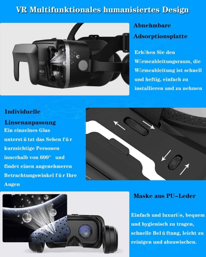 Azonee VR Glasses VR Headset Virtual Reality Glasses 3D with Bluetooth Remote Control Experience Games for Mobile Phone for Android/iOS 5.5-7.2 Inch Mobile Phones Children Adults Gift - Image 6