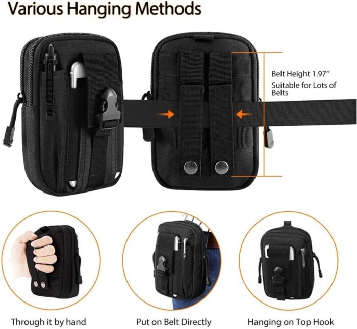 COOLBABY Tactical Pouch Waist Bag Utility Belt Mobile Phone Pouch EDC Case Organizer with Cellphone Holster for Cycling, Running, Hiking (Black) - Image 3
