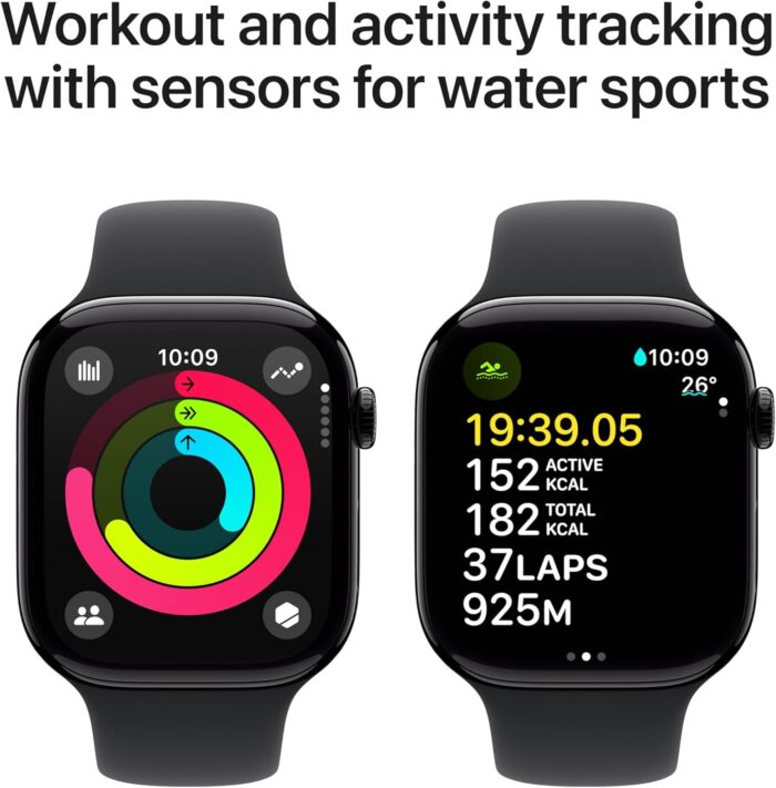 Apple Watch Series 10 GPS 42 mm Smartwatch with Jet Black Aluminium Case with Black Sport Band - M/L. Fitness Tracker, ECG App, Always-On Retina Display, Water Resistant - Image 4