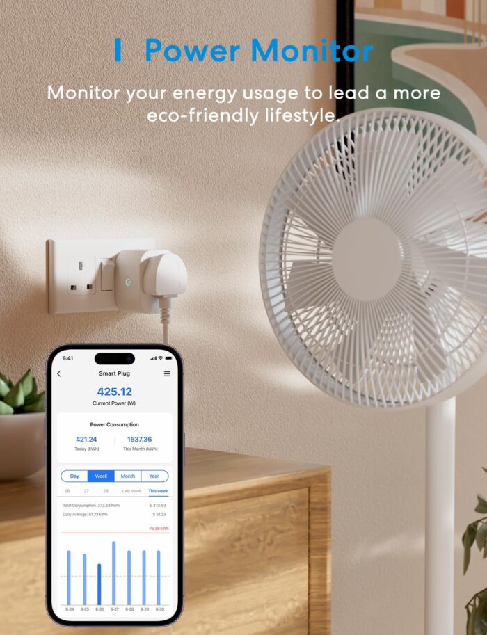 Meross Matter Smart Plug Mini with Energy Monitoring, Works with Apple HomeKit, Alexa, Google Home, SmartThings, WiFi Plug with Voice Remote Control, 13A, 1 Pack - Image 3