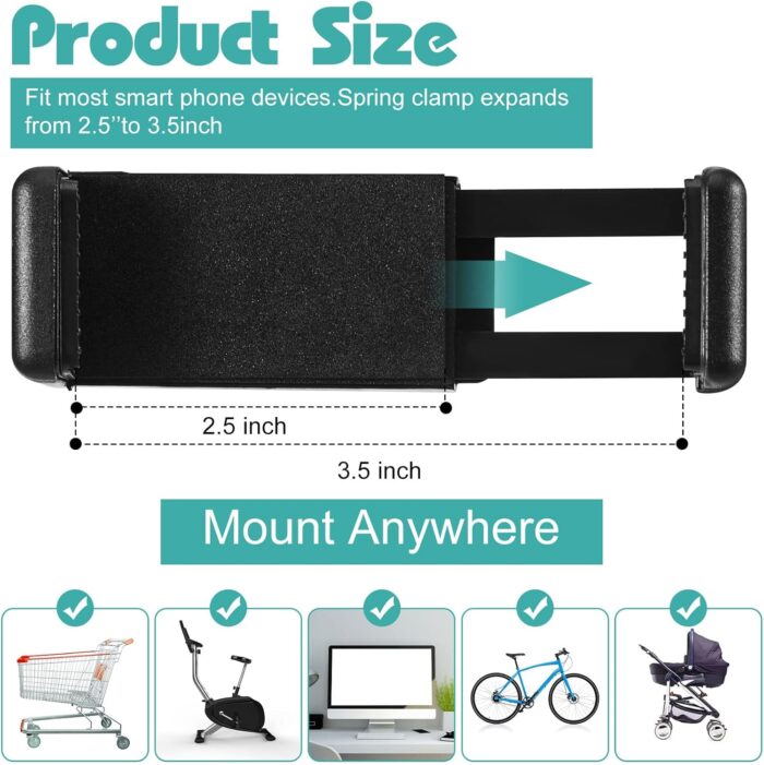 Amylove 2 Pcs Stroller Phone Holder Portable Cell Phone Holder Stand Universal Stroller Accessories for Parent Baby Toddler Phone Clamp with Non Slip Silicone Arm Grip for Shopping Carts (Black, Grey) - Image 2