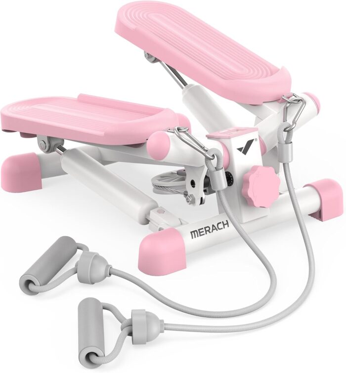 MERACH 2-in-1 Mini Stepper for Home Exercise Step, Mini Stepper 150kg with LCD Monitor, Up-Down Swing Stepper with Power Ropes for Leg/Arm/Butt Training Stairmaster Exercise&Fitness Equipment