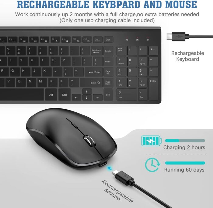 J JOYACCESS Wireless Keyboard and Mouse Combo, Rechargeable J JOYACCESS 2.4G Ergonomic and Slim Quiet Click Compact Keyboard and Mouse Designed for Windows, PC, Laptop,Tablet Black - Image 2