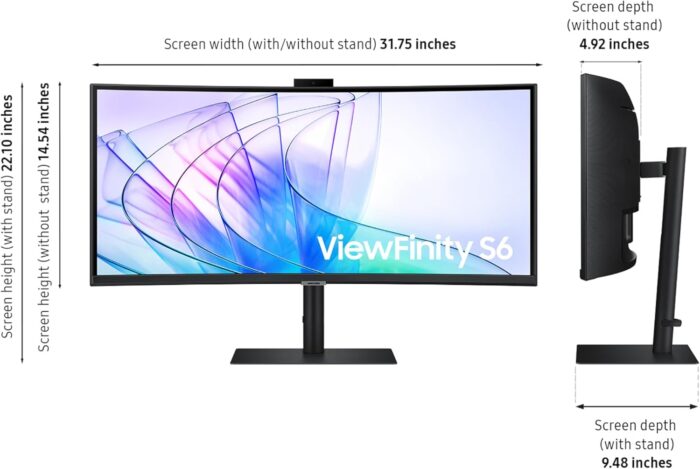 SAMSUNG 34” ViewFinity S65VC Series Ultrawide QHD Curved Monitor, Built-in FHD Camera, HDR10, 100Hz, 350 nit, USB- C, Adjustable Stand, Intelligent Eye Care, LS34C650VANXGO, Black - Image 3
