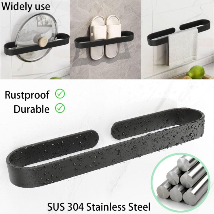 TocTen Hand Towel Bar/Towel Ring, No Drilling Stick on Wall Holder, SUS 304 Stainless Steel Rod, Strong Self Adhesive Hanger/Rack for Bathroom Kitchen, Matte Black - Image 5