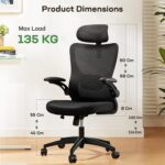 LAVORO ART Ergonomic Office Chair Computer Desk Chair Hold up to 135 Kg High Back Mesh and Adjustable Lumbar Support Rolling Home Office Desk Chairs Comfortable Gaming Work Wheel 3D Armrests Headrest - Image 2