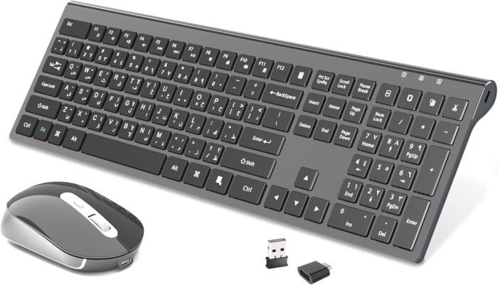 CREATMOR Wireless Keyboard Mouse Combo, Stylish Slim Rechargeable Keyboard and Mice 2.4G 109 Keys Full-Size Quiet Rechargeable Keyboard Mouse Set for Windows Computer Laptop BLACK