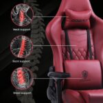 Dowinx Multi-Functional Gaming Chair, Ergonomic High Back Reclining & Height Adjustable PU Leather Computer Chairs with Massage Cushion, Neck & Lumbar Support, Armrests, Footrest (Maroon) - Image 5