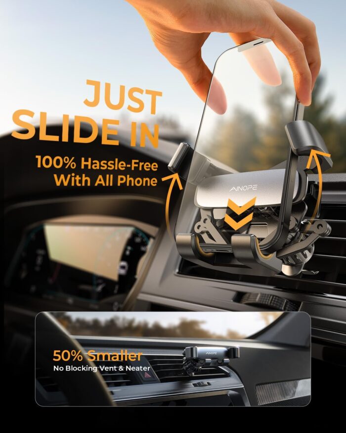 AINOPE Gravity Car Phone Holder 2025 Upgrade Mobile Holder for Car Vent Auto Lock Hands-Free Accessories Interior fits for All 4-7 IN Phone Samsung Galaxy S25 S24 Ultra iPhone 16 Pro Max Plus 15 14 - Image 2