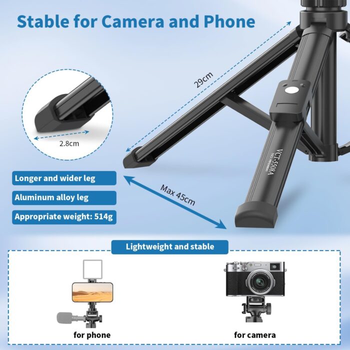 TONEOF 170cm Phone Camera Tripod Stand with Remote & Phone Holder, Tripod for Travel/Video Recording,Tall Smartphone Tripod Compatible with iPhone/Android//Webcamera - Image 5