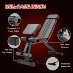 Adjustable Weight Bench, Foldable Exercise Workout Bench, Extended head & neck protection, Decline/Incline/Bench Press, Utility Bench for Home Gym Full Body Fitness with Elastic Ropes - Image 2